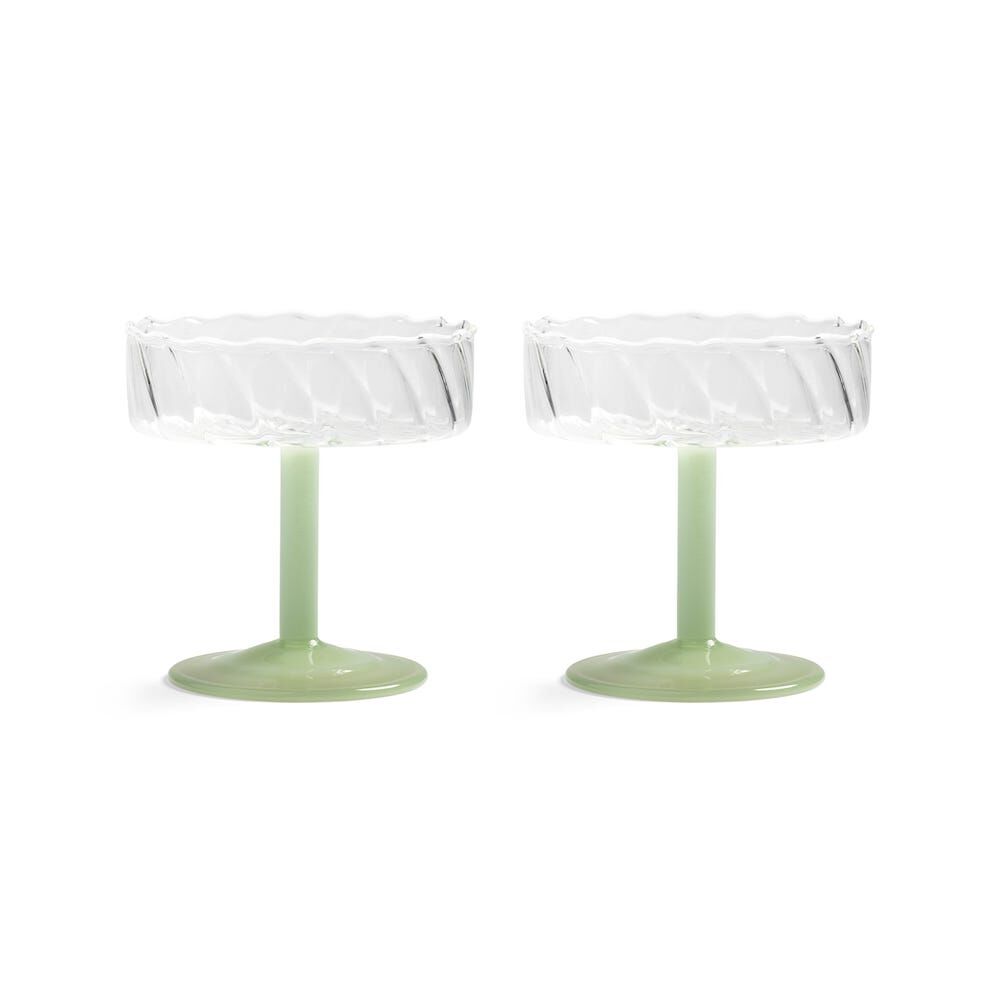 &Klevering <br>Coupe Twirl Glass Green - Set of 2
