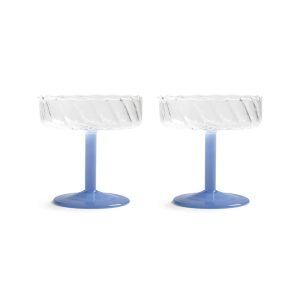 &Klevering <br>Coupe Twirl Glass Blue - Set of 2