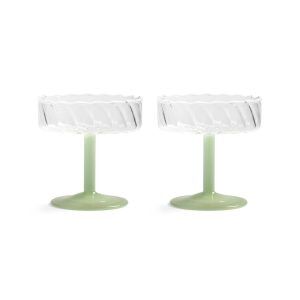 &Klevering <br>Coupe Twirl Glass Green - Set of 2